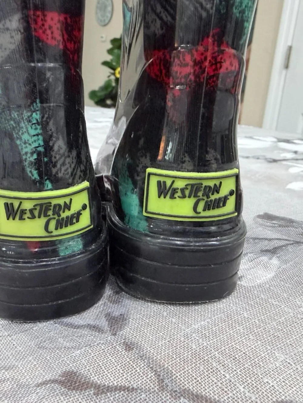 Western Chief Light Up Rain Boots Little Kids Toddler Size 8 Black Splash Print